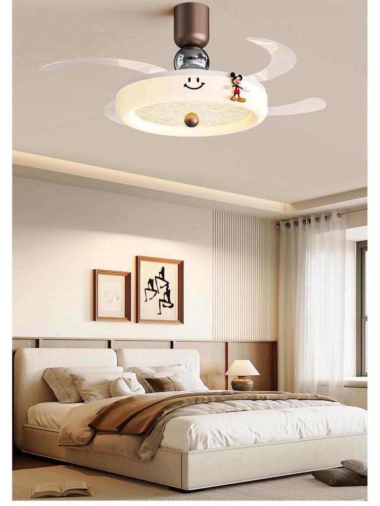 Cream Style Silent Ceiling Fan Light with Eye-Protecting Retro Design for Bedrooms and Children's Rooms