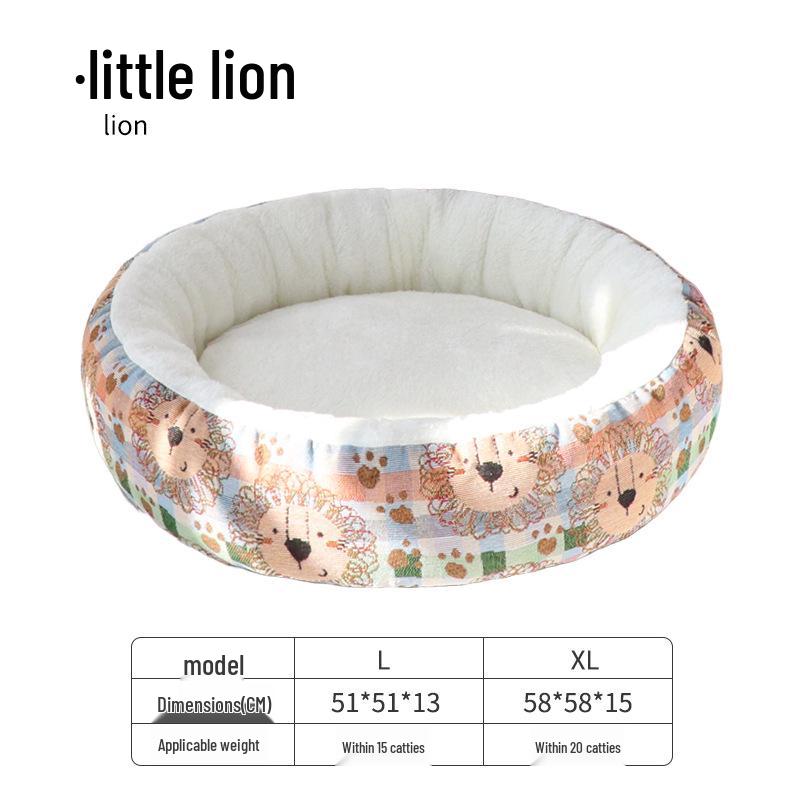 Cozy Cotton Linen Cat Bed - Warm, Easy-to-Clean, Printed Round Nest for Kittens