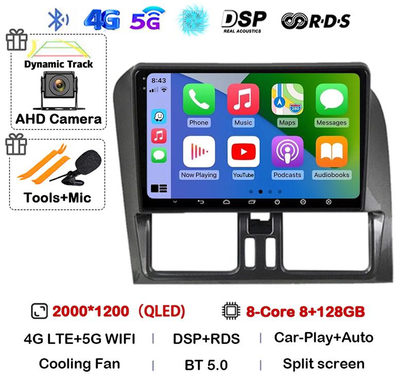 Android 14 Carplay Auto For Volvo XC60 2009-2017 Car Radio Multimedia GPS Navigation Video Player Autoradio Stereo Head Unit DSP