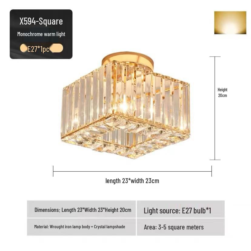 Luxury Crystal Ceiling Light for Nordic Room, Hallway, Entrance, Balcony, or Dining Room - Round/Square Luminaire.