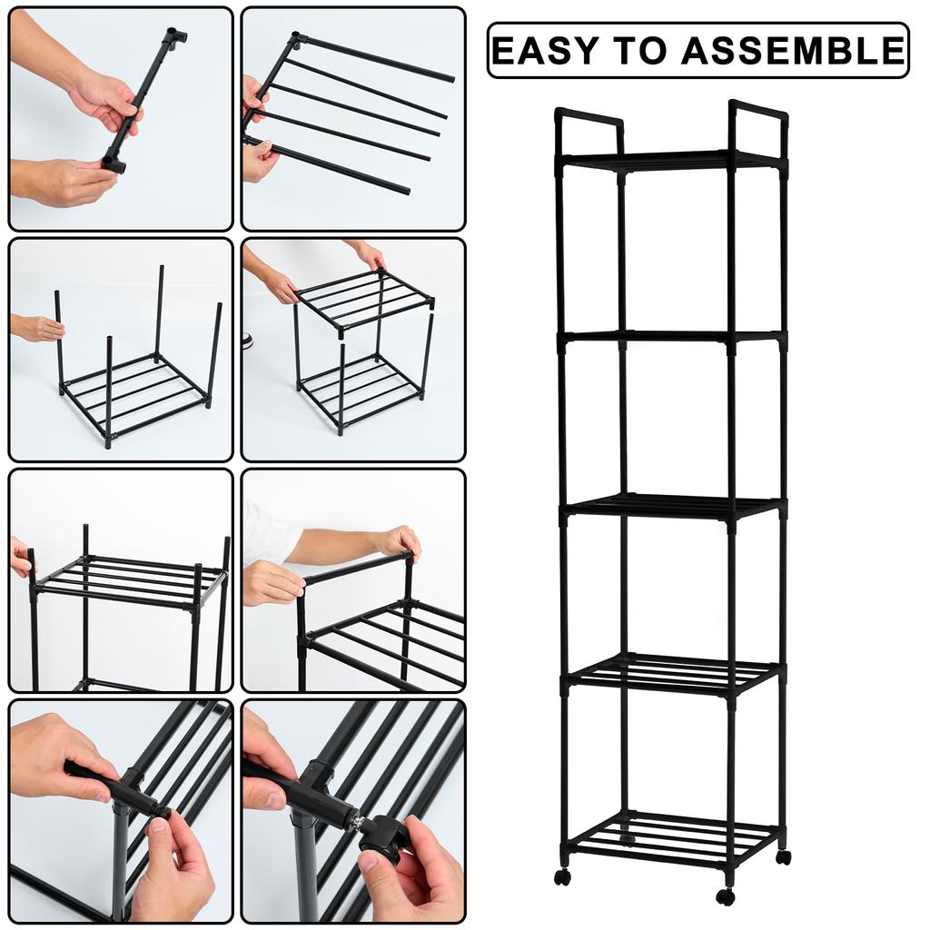 4/5-Layers Kitchen Rolling Storage Rack Movable Multipurpose Trolley Household Organizer Shelf for Bathroom Bedroom Living Room