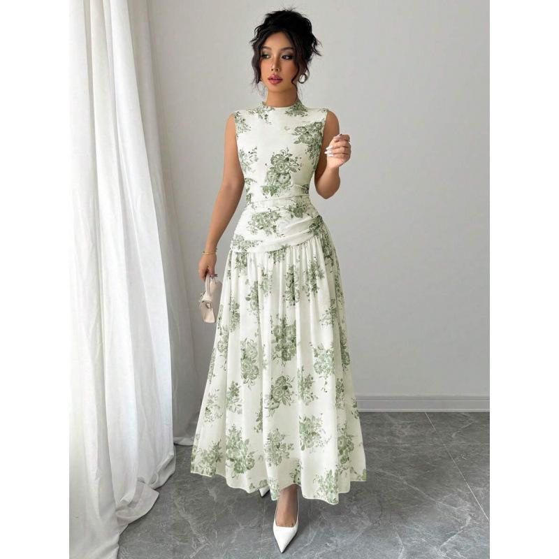 European and American elegant vest dress for women, 2026 summer new fashionable slimming dress XS зелёный