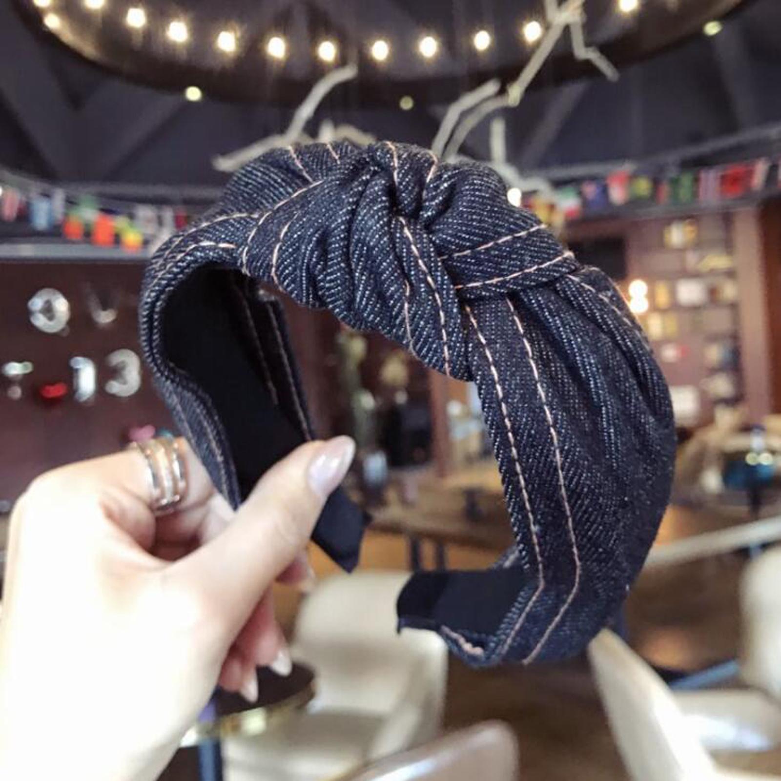 

PROLY Новая Мода Джинсовая Повязка на Голову Широкая Боковая Повязка на Голову Узел Посередине Головной Убор Мягкий Тюрбан Аксессуары для Волос