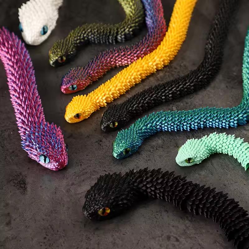 3D Printed Articulated Snake Fidget Toy Realistic Movable Joint Snake Action Figure Stress Relief Desk Decor Animal Model Gift