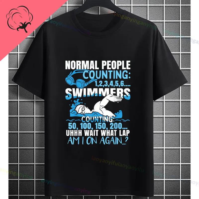 Unisexs Casual Swimmer Graphic Tshirt Black With Dynamic White Swimming Silhouette Design Shortsleeve Crewneck Pure Cotton Tee