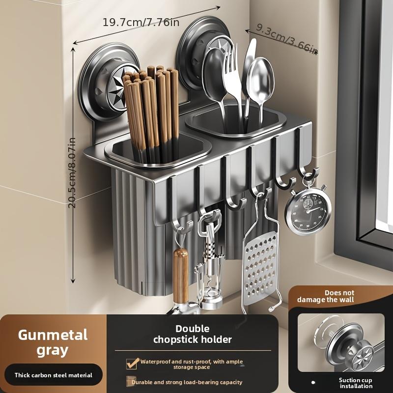 Wall Mounted Kitchen Storage Rack Organizer No Punching Knife Fork Spoon Drain Chopstick Holder With Hook Tableware Sorting Box