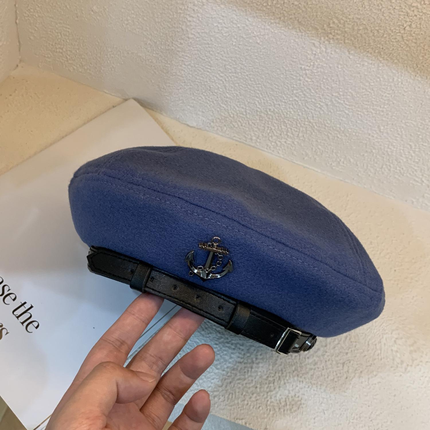 

Чорний берет жіночий осінньо-зимовий капелюх-бутон ins обличчя плоский верх капелюх художника ins M（56-58cm） синій