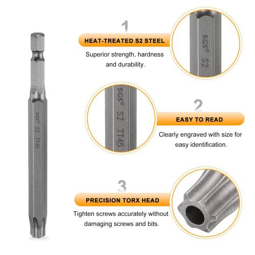 uxcell Torx Bit TT45 Driver Bit, 1 Bit, Magnetic, Hex Shank, Hollow Torx Head, Single Head, 100mm Length, S2 Steel, for Electrical Construction, DIY,