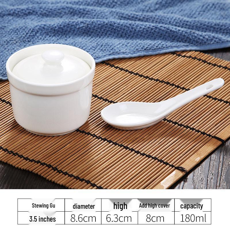Ceramic Stew Pot with Lid: Double Boiler, Pure White Tonic & Soup Pot, Multi-Purpose Egg & Bird's Nest Stew Pot for Home & Commercial Use.
