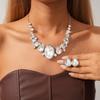 Two-piece set of diamond-encrusted water drop oval earrings collarbone chain temperament exquisite light luxury necklace