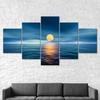 Full Moon Over The Ocean Scene 5 Piece Five Panel Canvas Print Modern Wall Art Poster Home Decor Gift For Him For Her