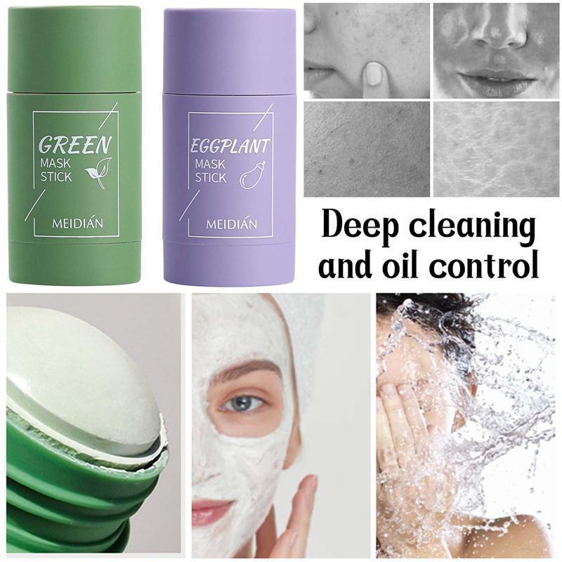 40G Green Tea Purifying Clay Stick Mask Oil Control Anti-Acne Eggplant Fine Solid Cleaning Cream YSL
