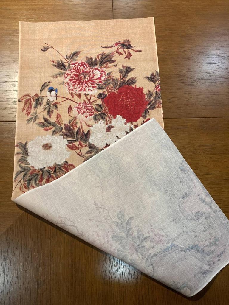 Ukiyo-e hand towel, Peony by Ito Jakuchu, from ancient times to the present