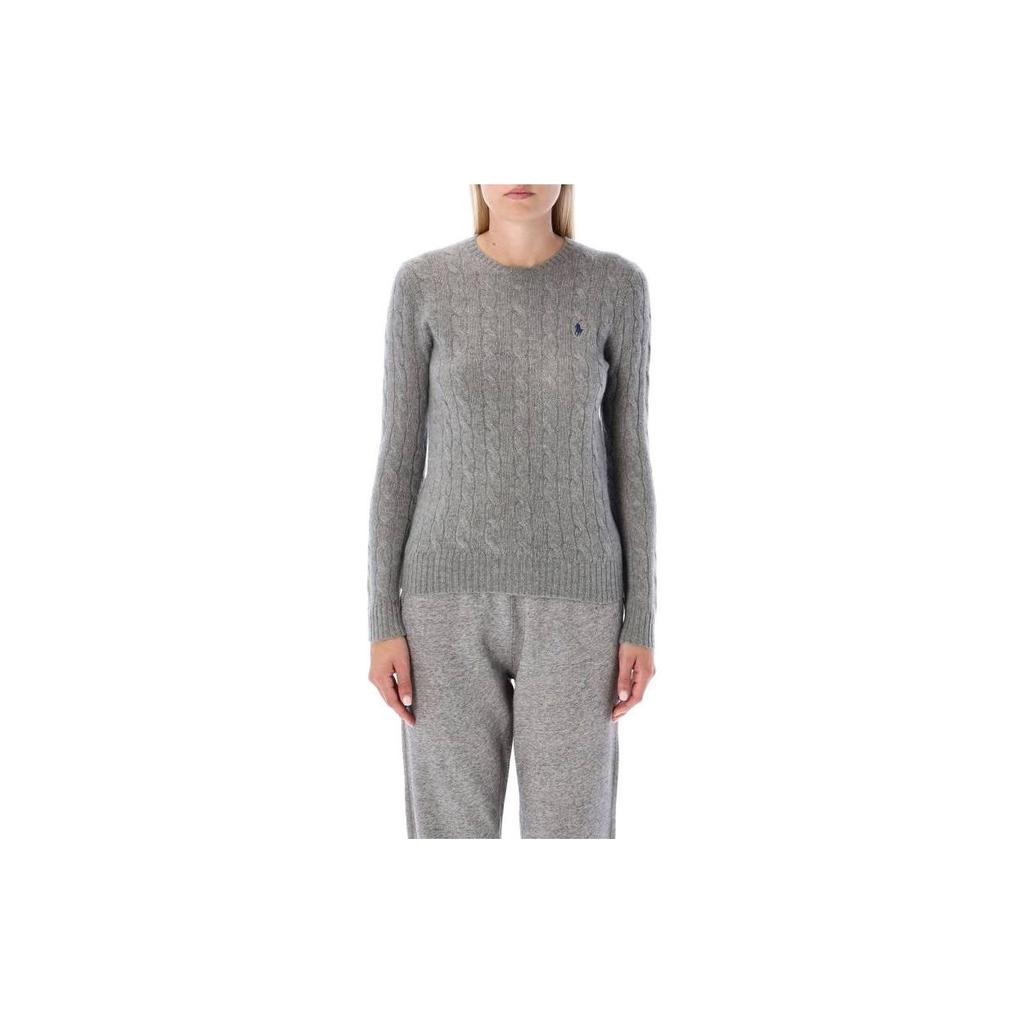 Polo Ralph Lauren Fw22 Solid Ribbed Pattern Long Sleeve Wool Sweater Women sweater Gray 211875831-008