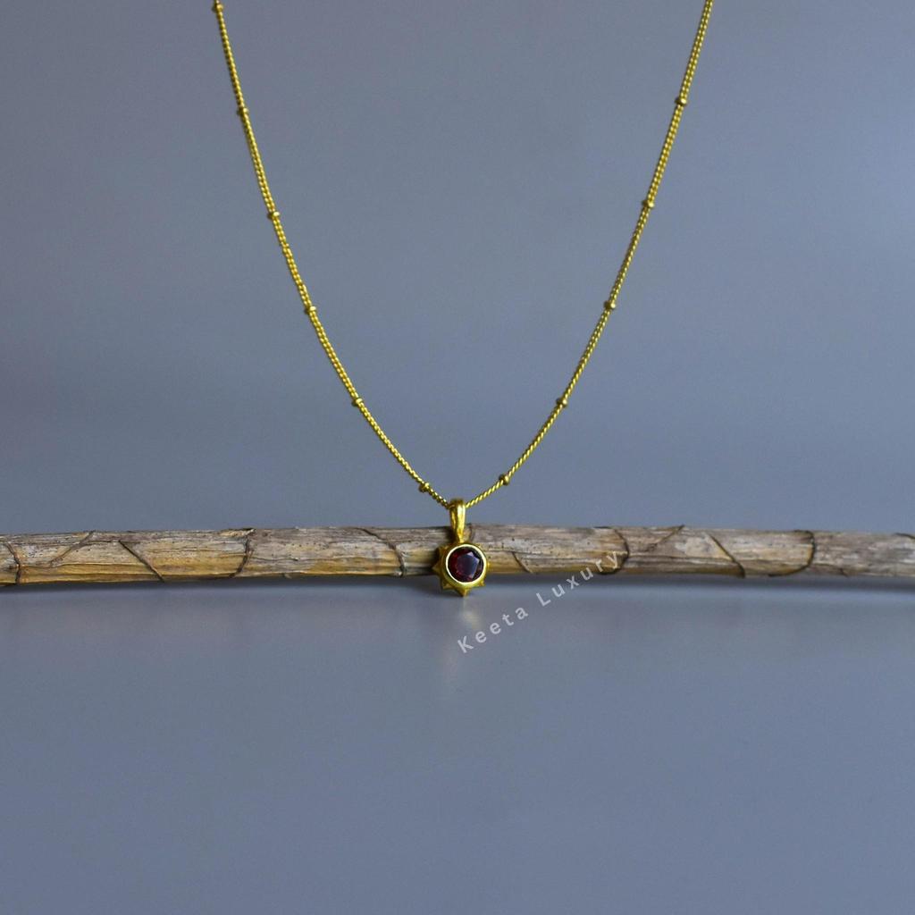 Natural Garnet star necklace 14k Gold vermeil red garnet layering necklace Office wear 925 sterling silver pendant, passion stone jewelry