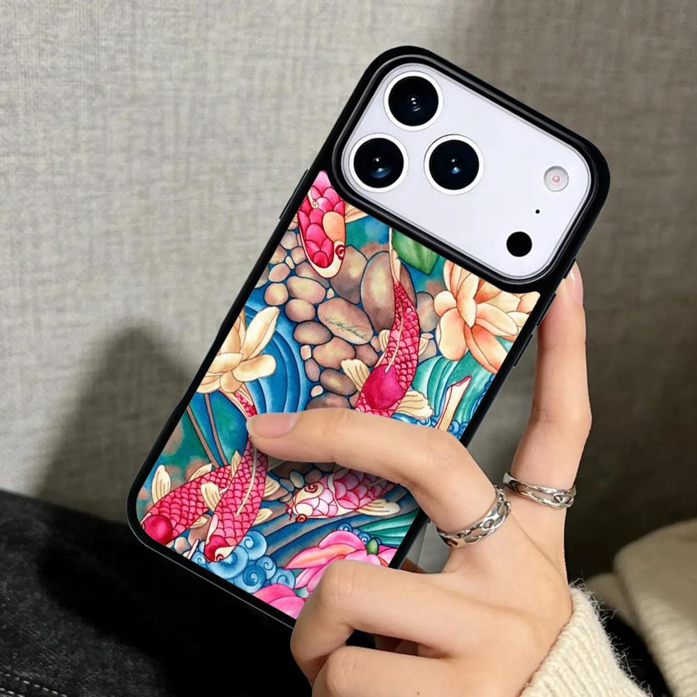 Capa Case for iPhone 17 Air 16 Pro Max 15 Plus 11 13 Mini 14 12 Back Phone Cover Japanese Koi Fish iPhone 11