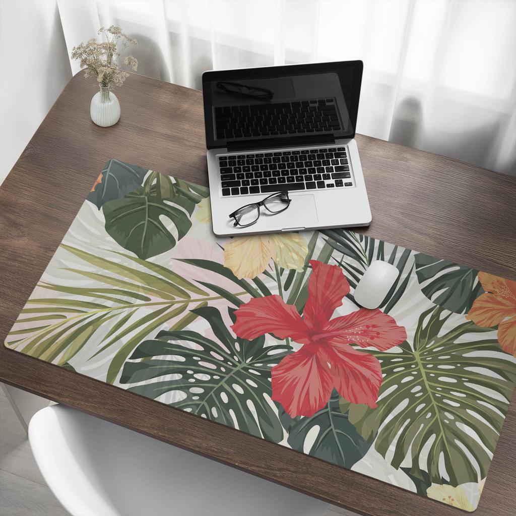 Decorative Gaming Desk Mat Tropical Flowers Leaves 120x60 cm