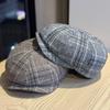 New Style British Style Forward Hat British Beret Deep Brim Hat Showing Face Small Japanese Painter Hat Octagonal Hat Plaid Trend