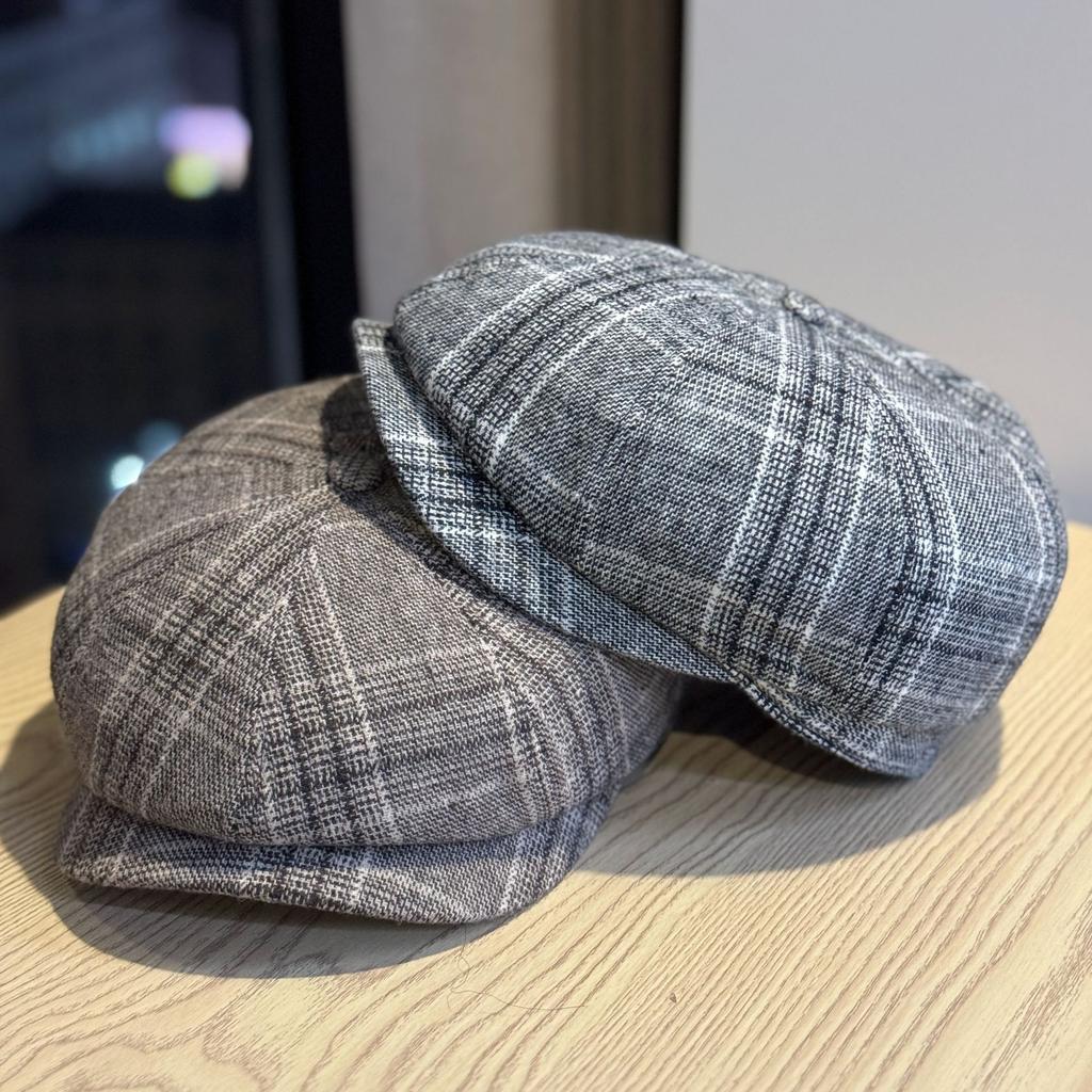 New Style British Style Forward Hat British Beret Deep Brim Hat Showing Face Small Japanese Painter Hat Octagonal Hat Plaid Trend