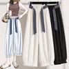 DIMANAF 2026 Plus Size Summer Women Pants Cotton Thin Elastic Waist Oversize Fashion Lady Casual Long Pants Solid Black