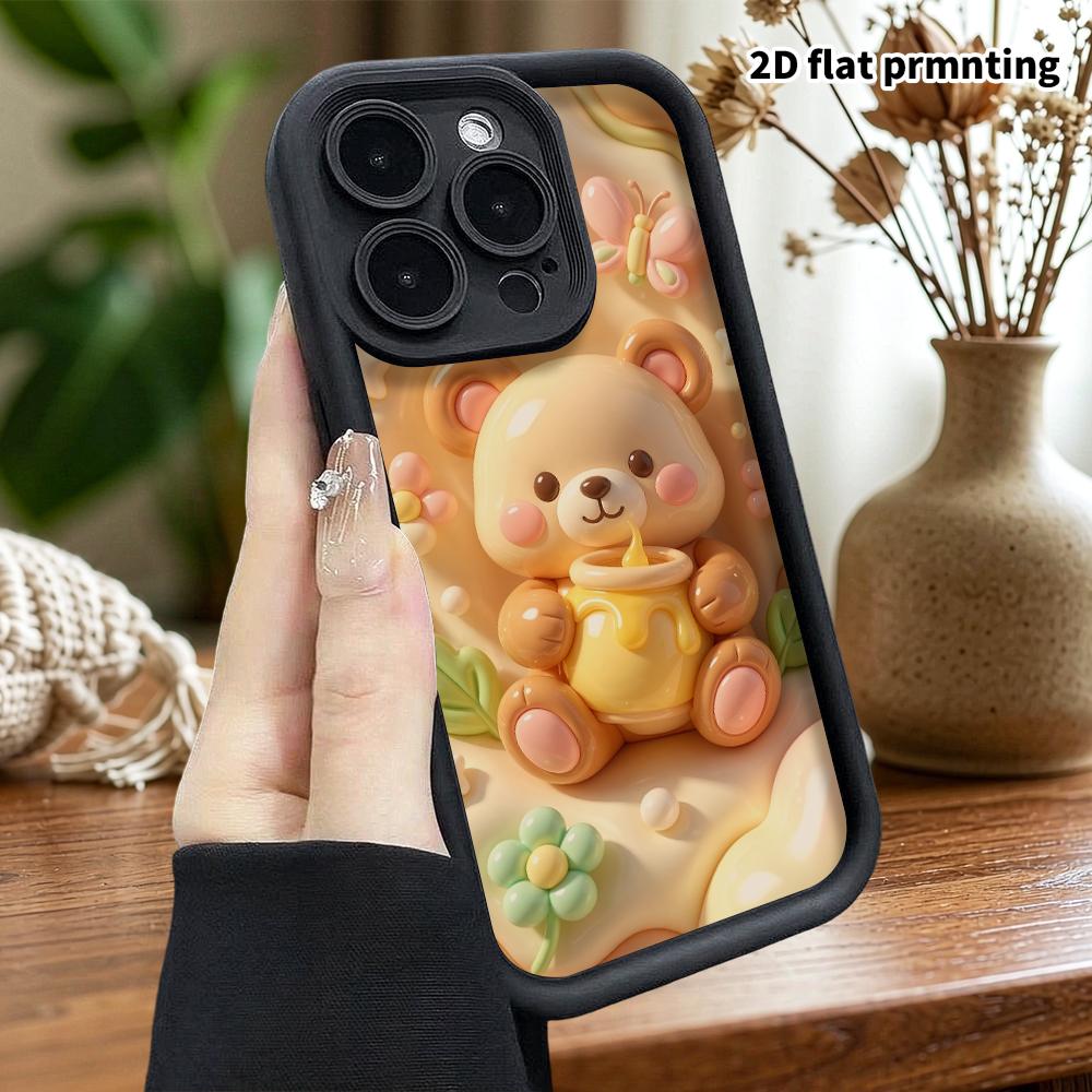 Phone case: 2D flat design, suitable for iPhone 18 17 16 15 14 13 Pro protective case, honey little bear, perfect Christmas and Halloween holiday gift