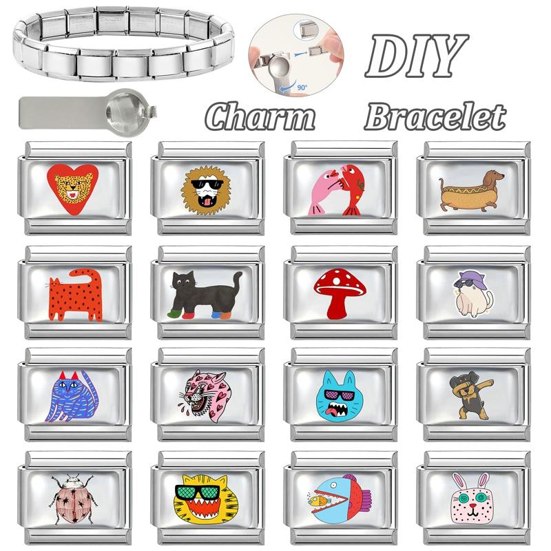 Creative Personalized DIY Cartoon Animals Series Charm Bracelet Lovely Fish Dog Cat Bead Fit 9mm Stainless Steel Bracelet Gift