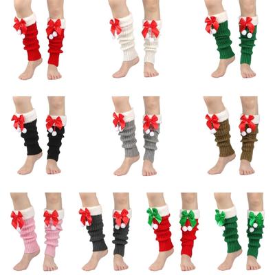 Christmas Fleece Trim Warm Leg Warmers Sweet Plush Balls Bows Knitted Boot Covers Festival Footless Socks for Women
