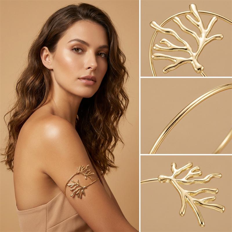 Vintage Metal Starfish Upper Arm Bracelet for Women Imitation Pearls Shell Geometric Open Arm Bracelets Summer Jewelry Gift