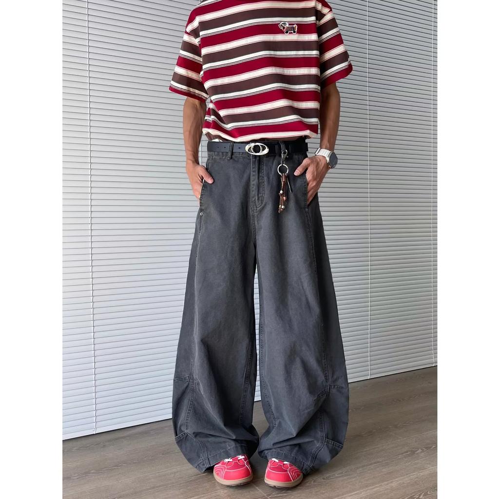 JYL Mens Jeans Vintage Washed Multi-style High Street Loose Teen Wide Leg Denim