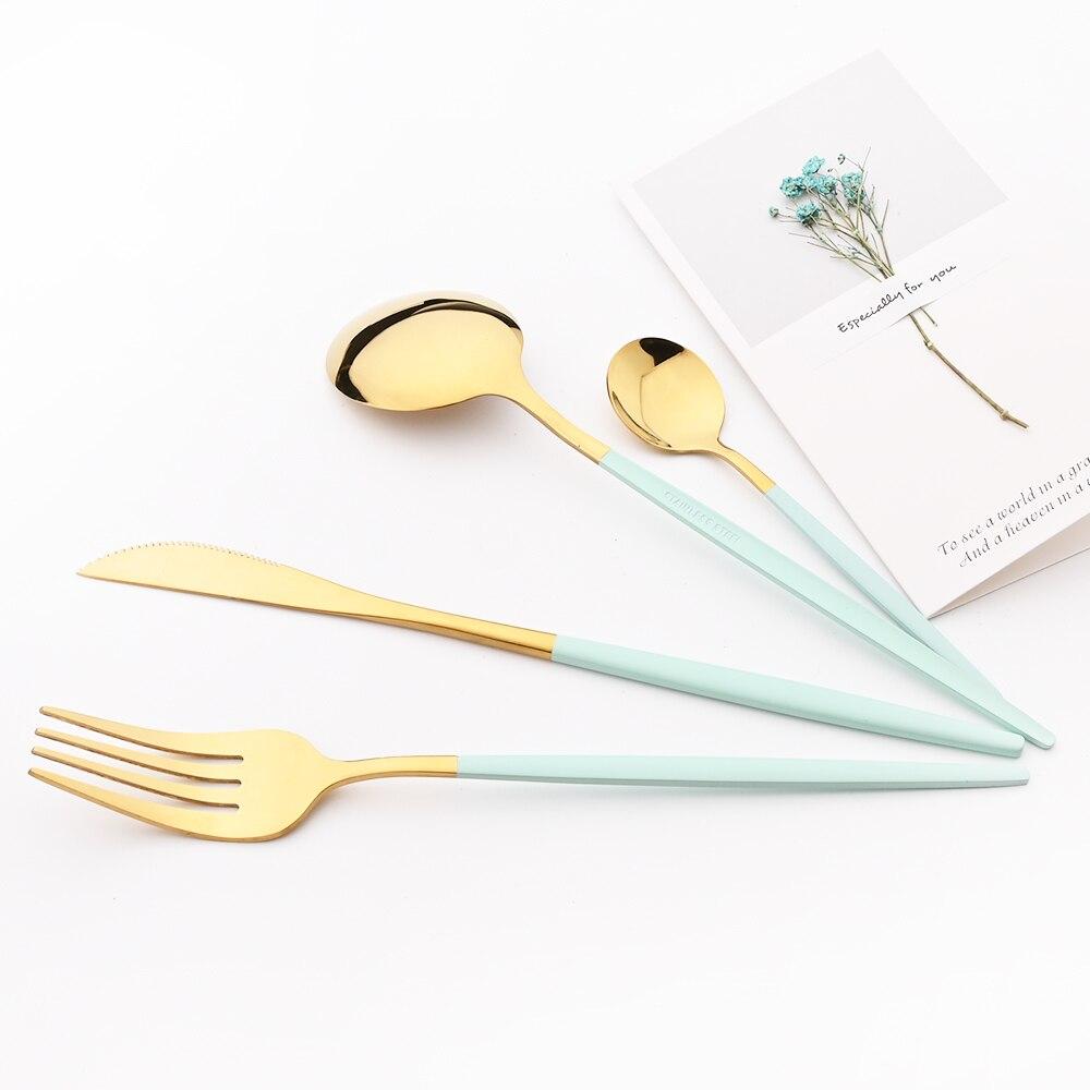 Purple Stainless Steel Cutlery Set 24pc For 6 Flatware Knife Fork Coffee Spoons Tableware Suit Household Kitchen Dinnerware Set