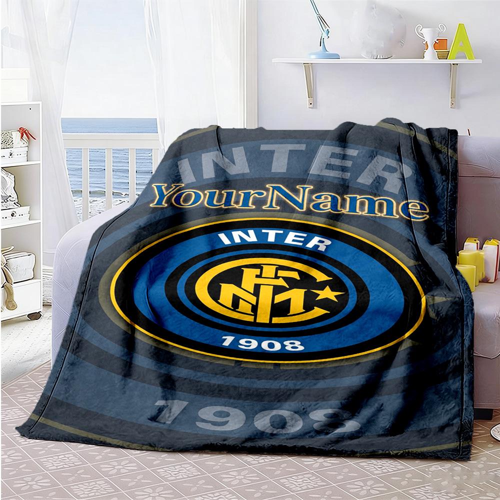 Inter Milan Personalized Name Blanket Throw Customizable Blanket Warmthful Decor Throw For Chair Couch Nap Picnics All-Season Use