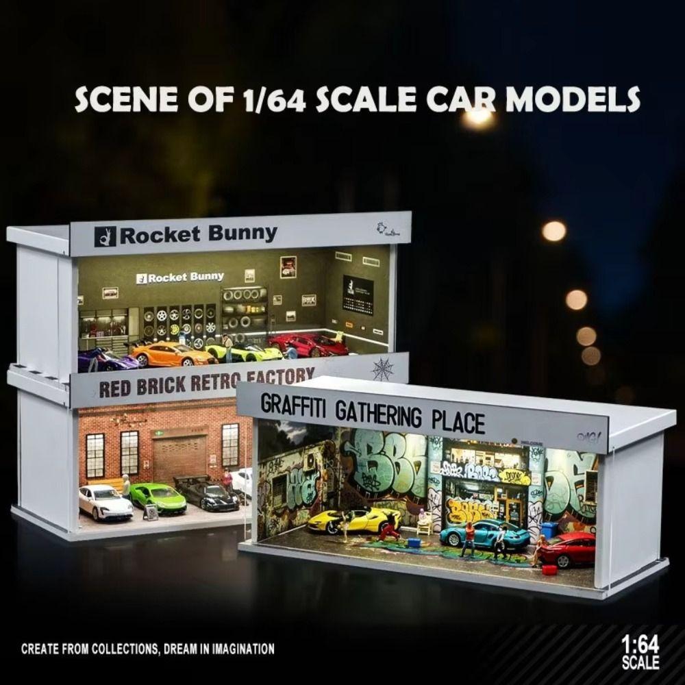 Lighting Version Parking Lot Model 1/64 Scale Car Model Display Box Collection Toys