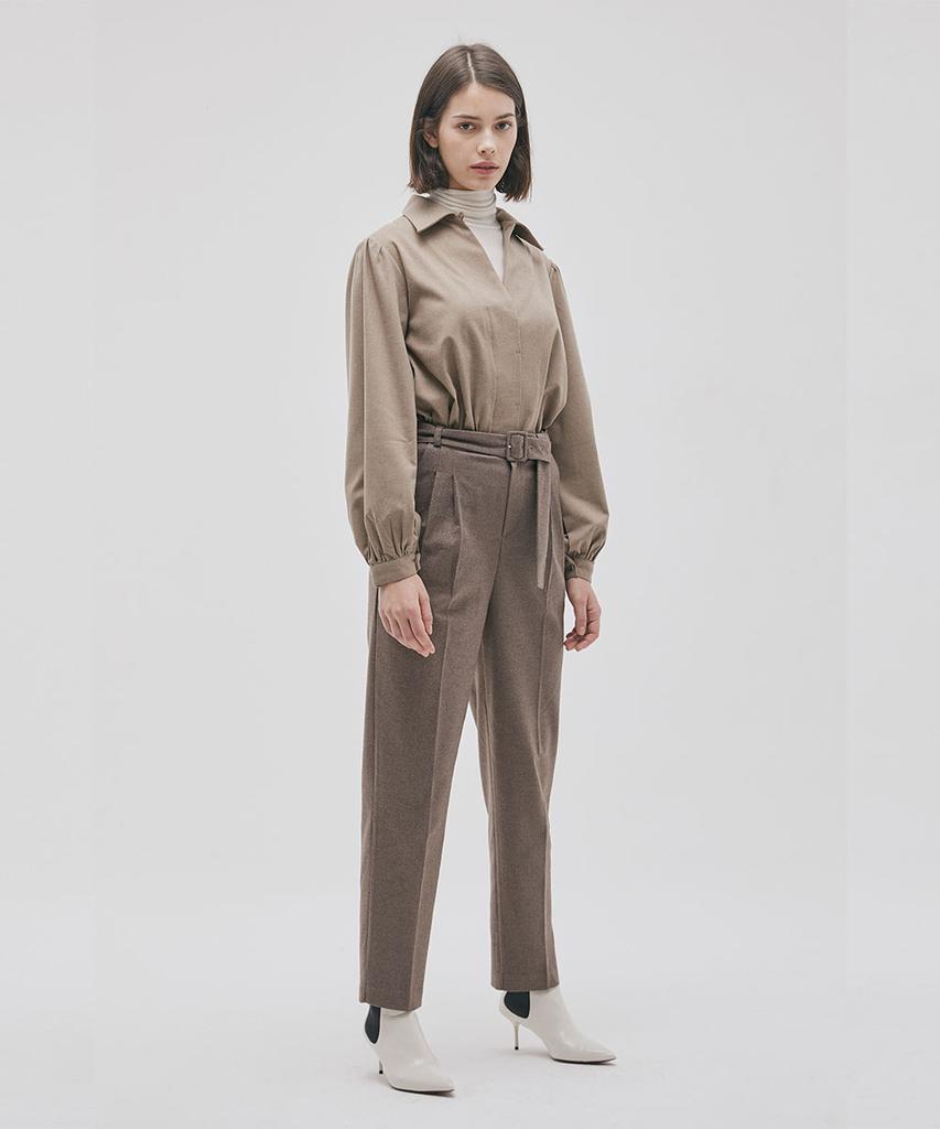 SALON DE SEOUL Unisex Belted Wide Tapered Pants - Brown