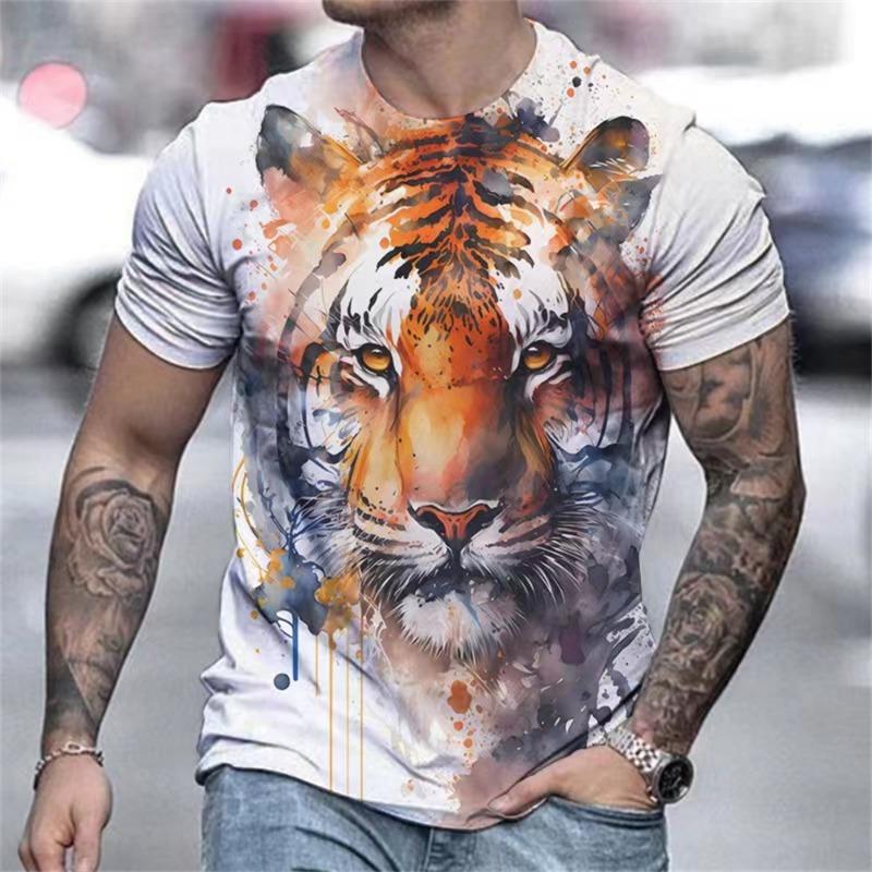 Love Dog Pattern T-Shirt For Men Fun Cat Cow 3D Printed Tees Summer Casual Loose Short Sleeve