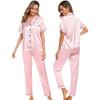 Amazon Independent Station Eisseiden-Pyjama Satin-Set Kurzarm Lange Hose Übergröße Damen Loungewear
