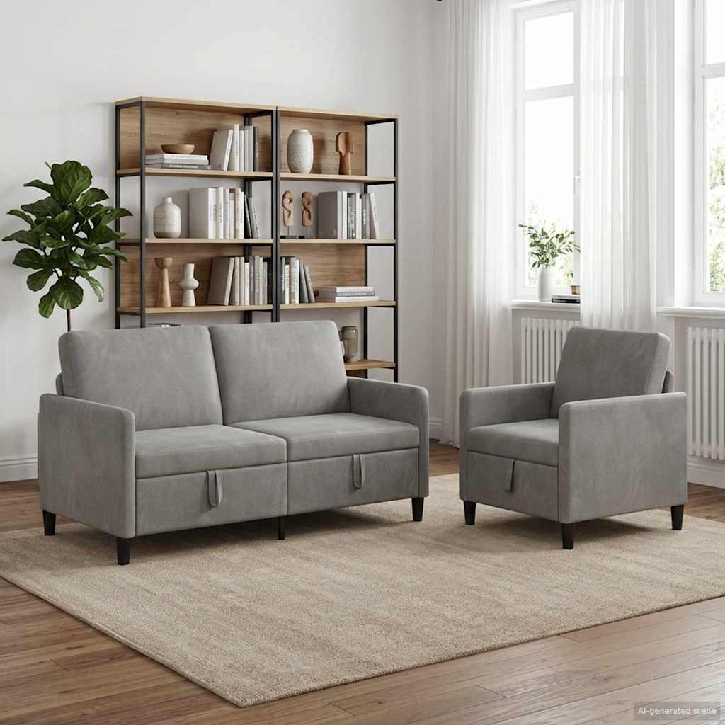 Sofa Set with Storage 2 pcs Light Grey Polyester