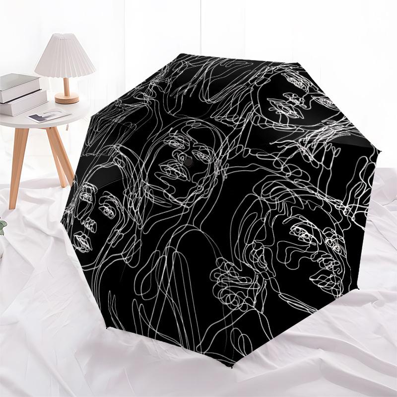 1pc Abstract Faces Automatic Open/close Folding Umbrella, Compact Portable Travel Umbrella, Perfect Birthday/Christmas, Cute Umbrella, Durab