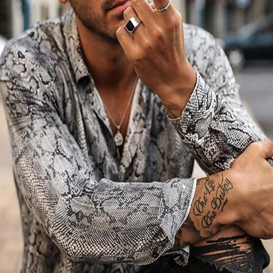 Men Shirt Long Sleeve Breathable Polyester Snake Print Blouse for Men