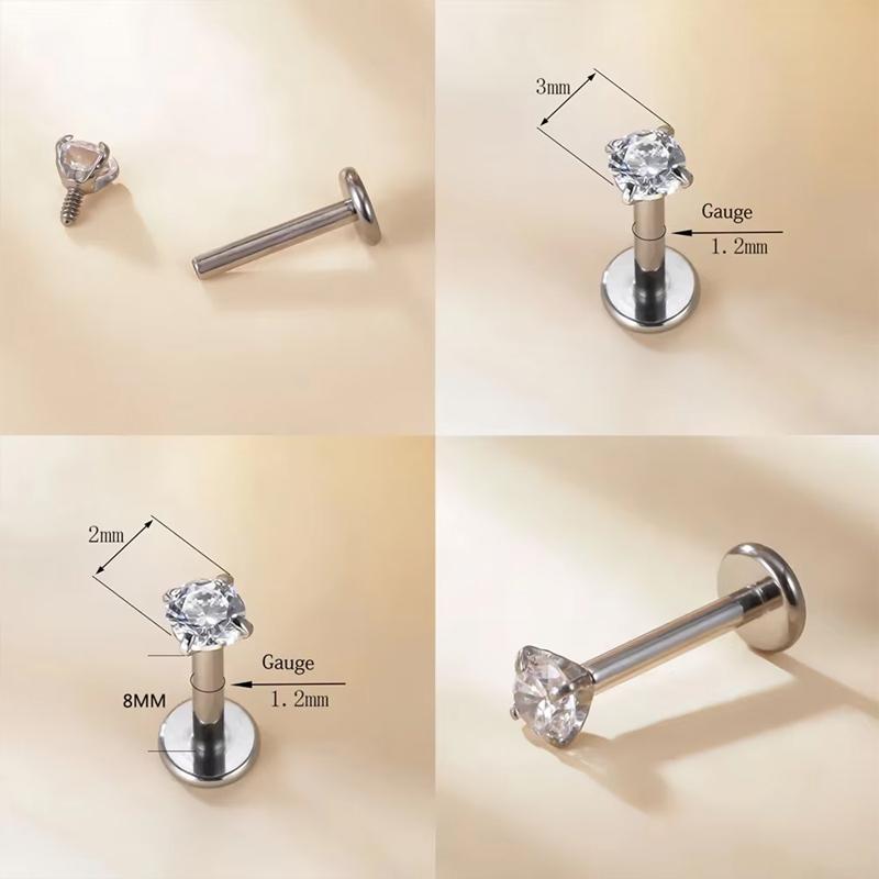 2/4PC Labret Tragus Stud Earrings 16G Surgical Stainless Steel CZ Crystal Monroe Helix Cartialge Conch Medusa Lip Body Piercing