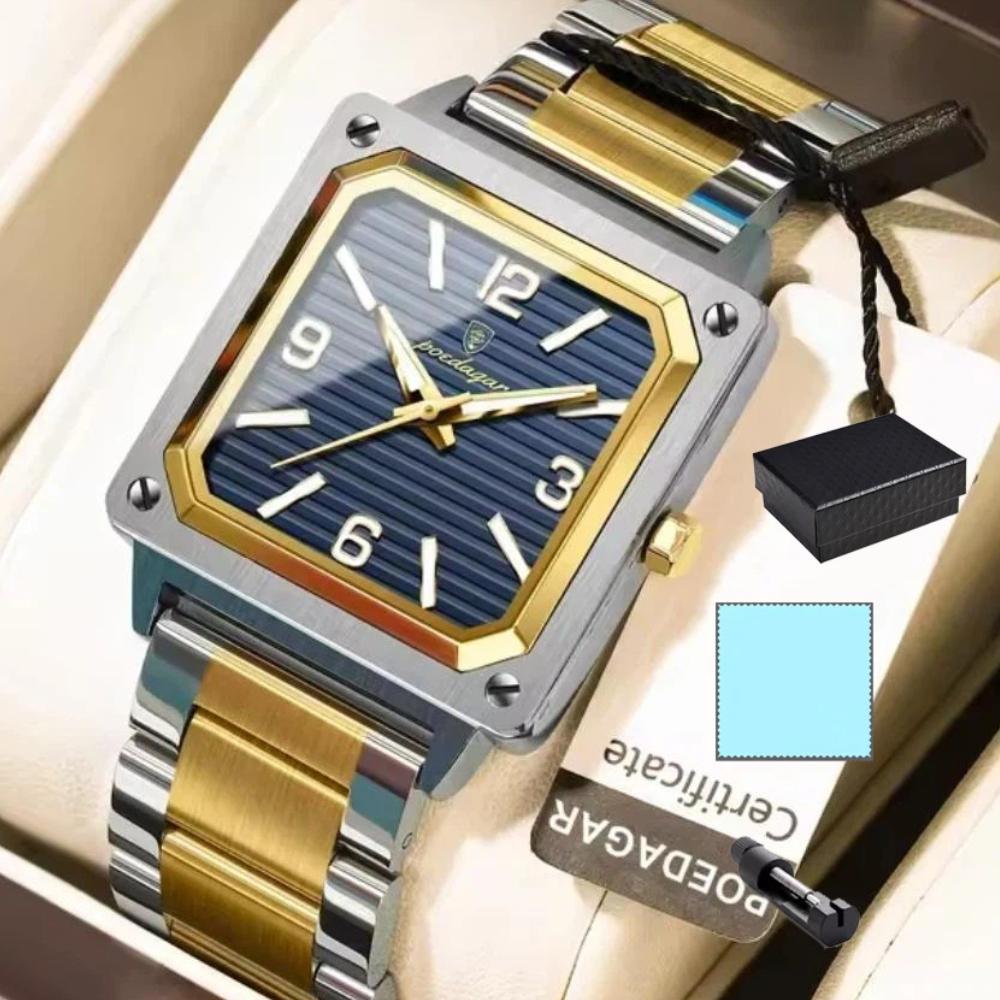 POEDAGAR Luxury Man Square Quartz Watch Waterproof Luminous Stainless Steel Watches Male Reloj+box