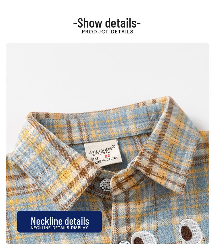 Jungen Retro Karomuster Langarmhemd mit Farbblock und Revers