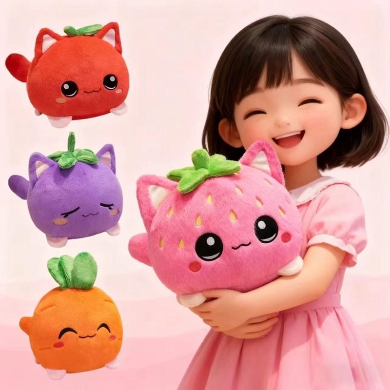 Apple Eggplant Carrot Strawberries Cat Plush Toy With Pp Cotton Filling For Kids Bedroom Decor Gift For Girls And Boys