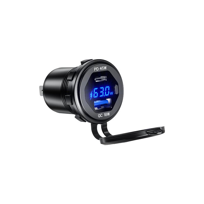 2022 Metal Dual 45W USB C Type C PD Fast Car Charger 12V/24V with Voltage/Power Display for SUV Motorcycle Truck Boat Bus RV ATV
