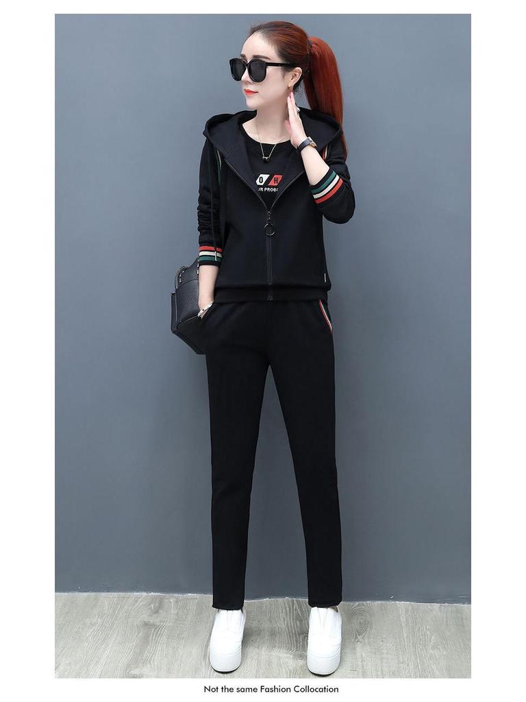 2023 Women's Korean Fashion Three-Piece Set: Long-Sleeve Sweatshirt, Vest, Plus Size Casual Sportswear for Spring & Autumn