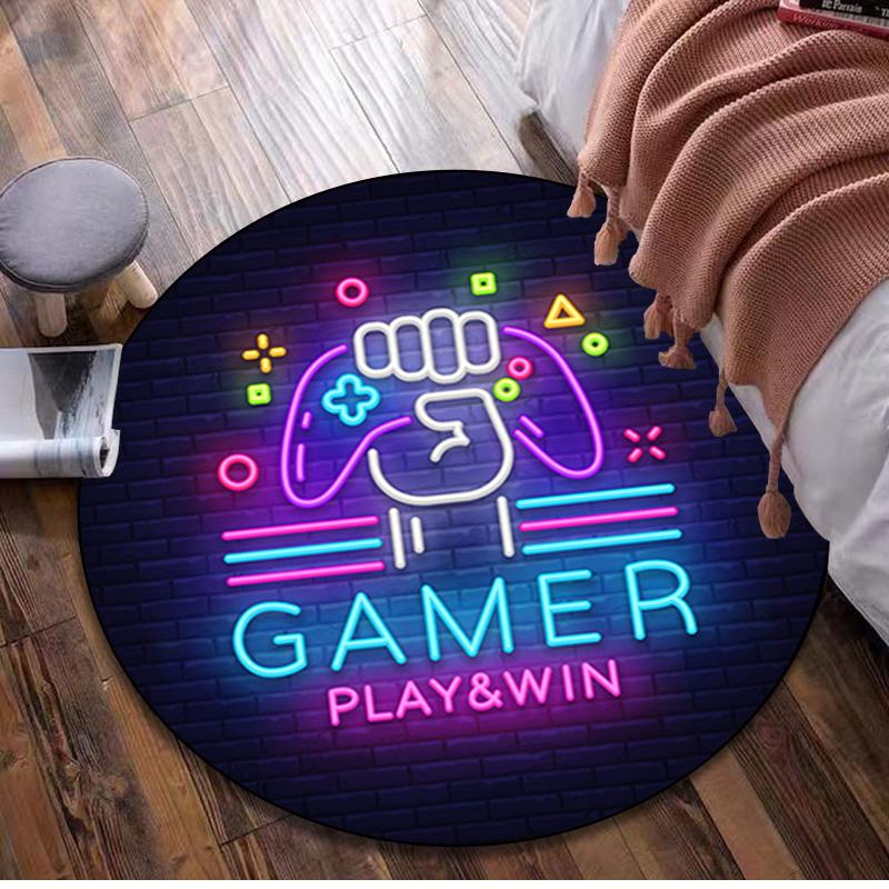 1Pc Gaming Controller Circular Print Rug - Home Decoration Carpet For Living Room Bedroom Flooring Computer Chair Area Rug