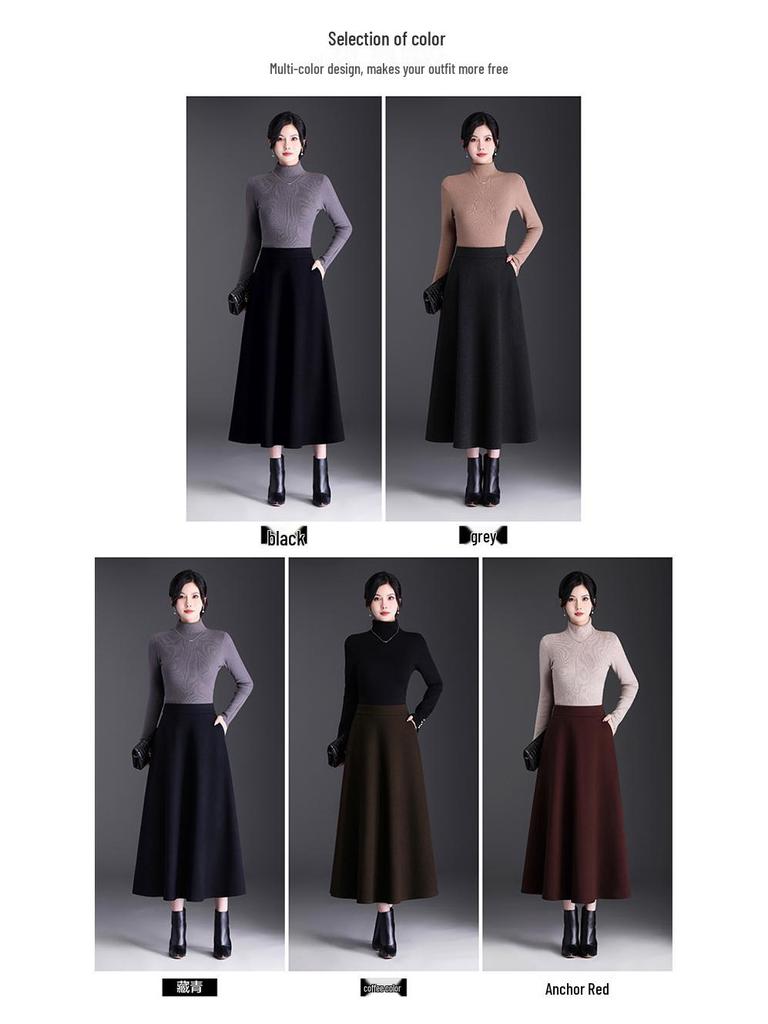 Trendy Women's Winter Woolen A-Line Half-Skirt: Mid-Length Flare Design