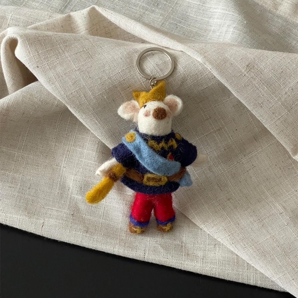 Mushroom Umbrella Wool Felt Animal Pendant Mountain Climbing Bear Fairy Tale Style Keychain  Couple