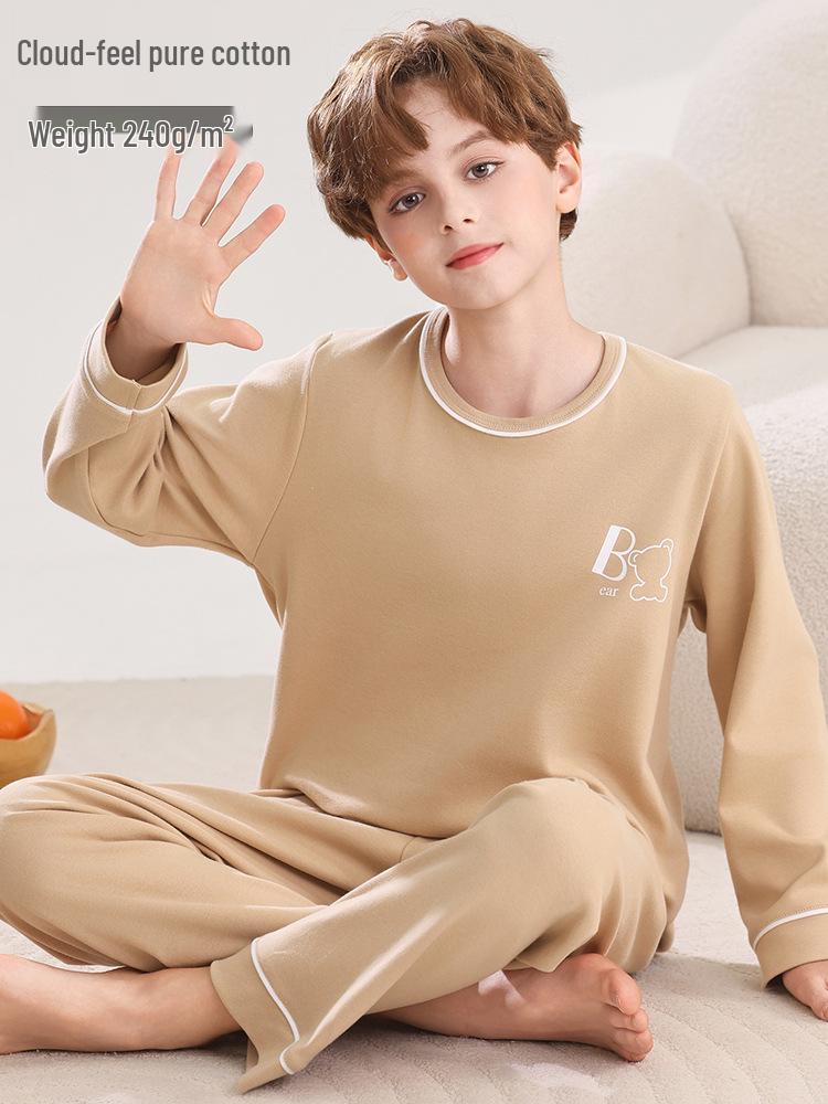 2026 Boys' Long Sleeve Pajama Set for Teens - Spring & Autumn Homewear
