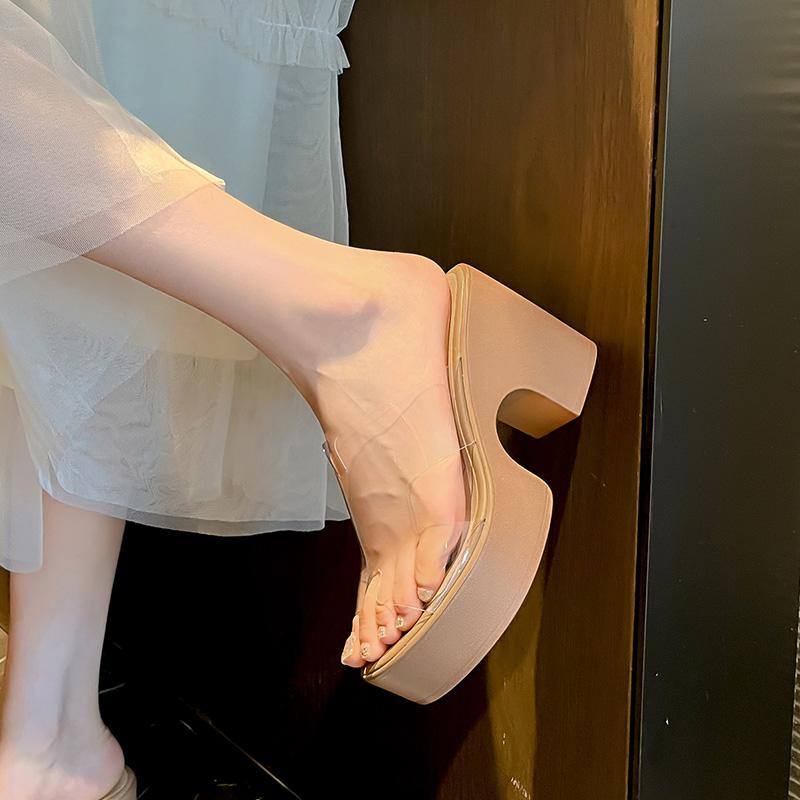 Women's  Thick-soled Wedge Slippers Outdoor Dating Open-toe High-heeled Shallow-mouth Fashionable Women's Shoes