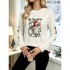 Women's Christmas Fox Cute Animals Print T-Shirt O-Neck Long Sleeve Autumn Casual  T-Shirts Loose Fashionable Women's Clothing